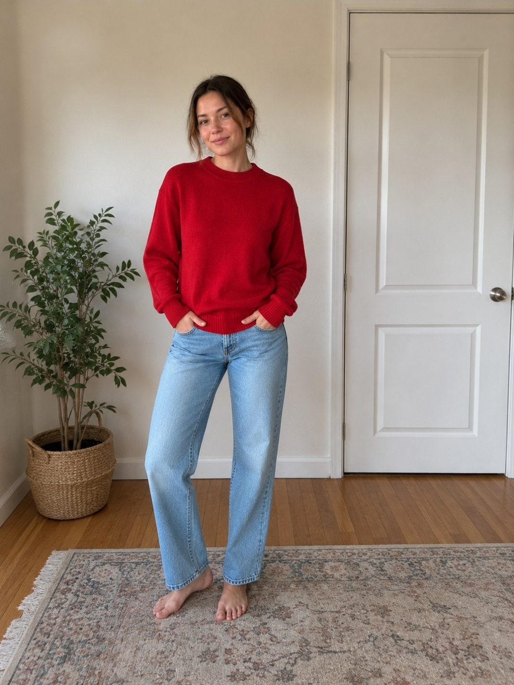 Vintage John Weitz 100% Wool Red Crewneck Sweater Made in USA M
